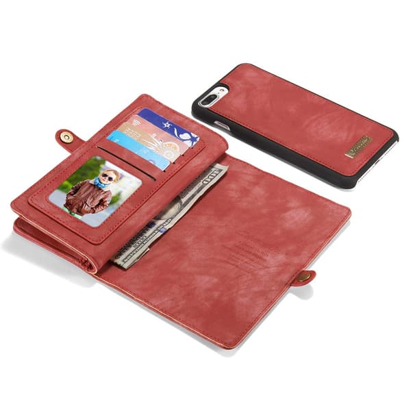 CASEME iPhone 7 Plus Retro Split läder plånboksfodral - Röd