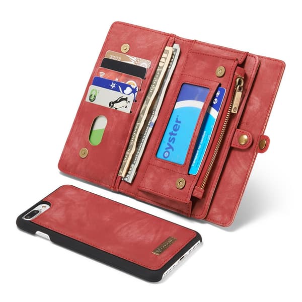 CASEME iPhone 7 Plus Retro Split läder plånboksfodral - Röd