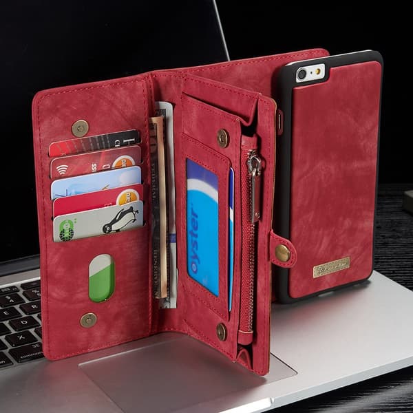 CASEME iPhone 6s 6 Plus Retro Split läder plånboksfodral Röd