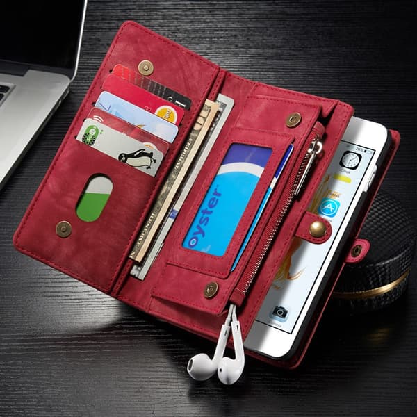 CASEME iPhone 6s 6 Plus Retro Split läder plånboksfodral Röd