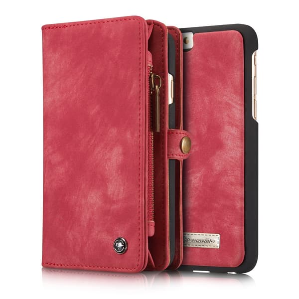CASEME iPhone 6s 6 Plus Retro Split läder plånboksfodral Röd