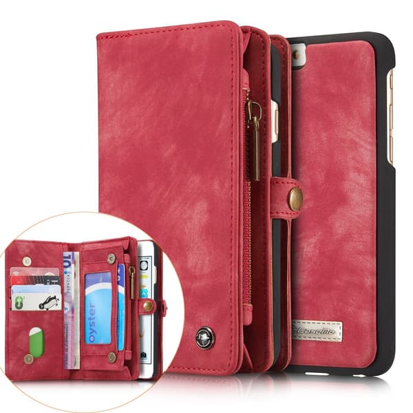 CASEME iPhone 6s 6 Plus Retro Split läder plånboksfodral Röd
