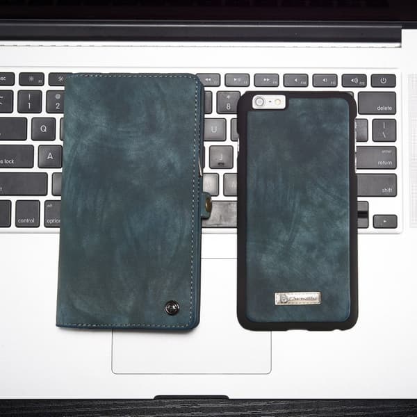 CASEME iPhone 6s 6 Plus Retro Split läder plånboksfodral Blå