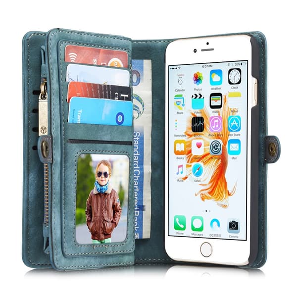 CASEME iPhone 6s 6 Plus Retro Split läder plånboksfodral Blå
