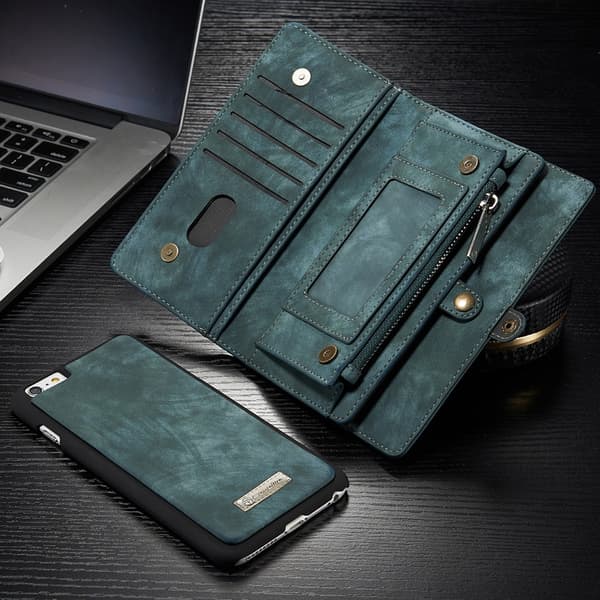 CASEME iPhone 6s 6 Plus Retro Split läder plånboksfodral Blå