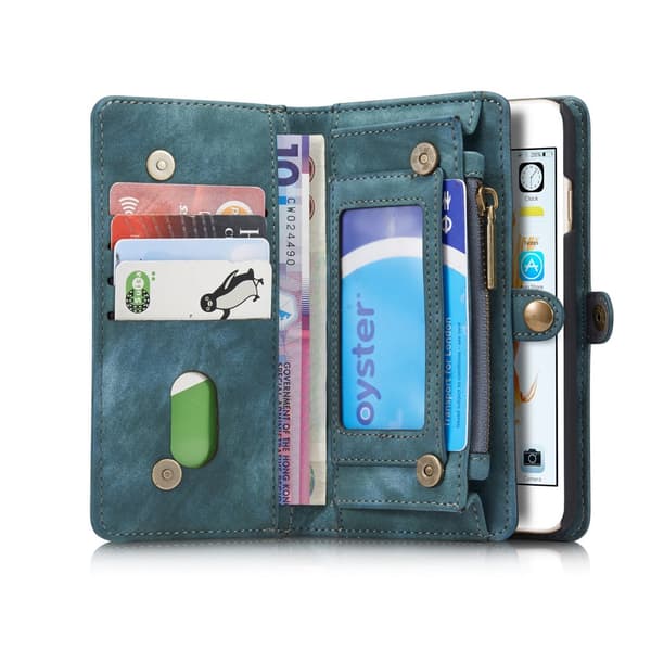 CASEME iPhone 6s 6 Plus Retro Split läder plånboksfodral Blå