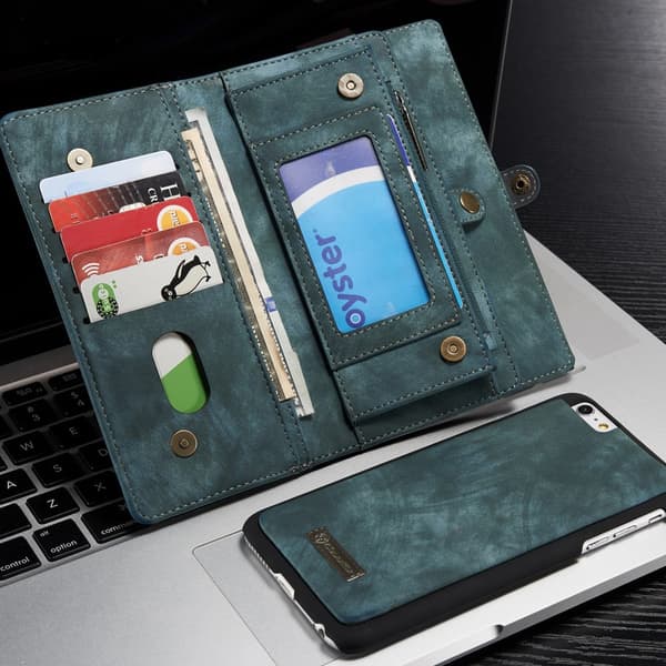 CASEME iPhone 6s 6 Plus Retro Split läder plånboksfodral Blå