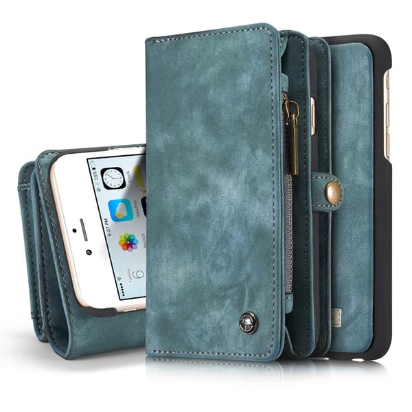 CASEME iPhone 6s 6 Plus Retro Split läder plånboksfodral Blå