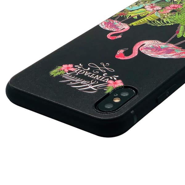 Skyddande Skal av Silikon till iPhone X/XS (BLACK FLAMINGO)