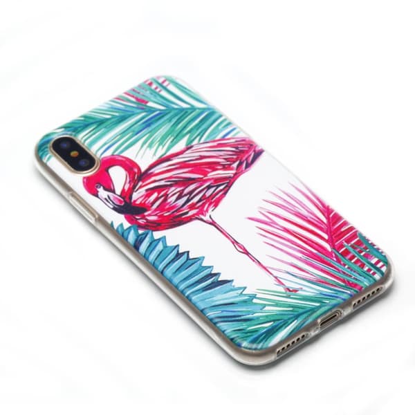 Palm Flamingo - Retroskal av silikon för iPhone X/XS