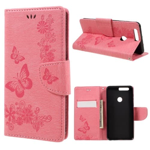 Huawei Honor 8 plånboksfodral wallet - Fjärilar Rosa
