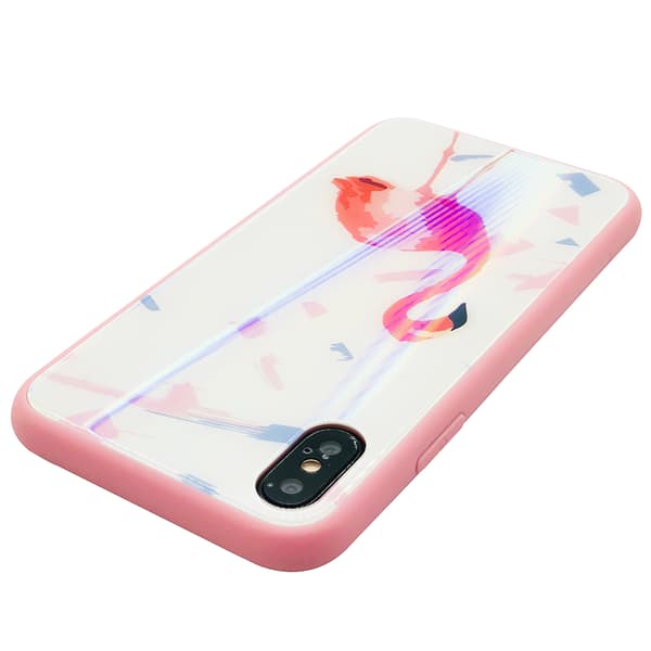 Elegant Skyddskal för iPhone X/XS (Härdat glas) Flamingo