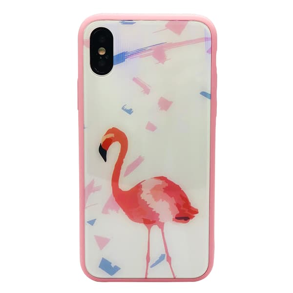 Elegant Skyddskal för iPhone X/XS (Härdat glas) Flamingo