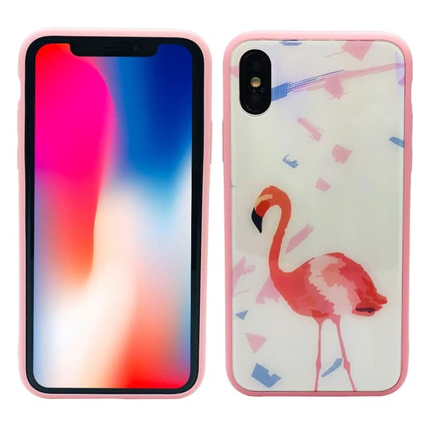 Elegant Skyddskal för iPhone X/XS (Härdat glas) Flamingo