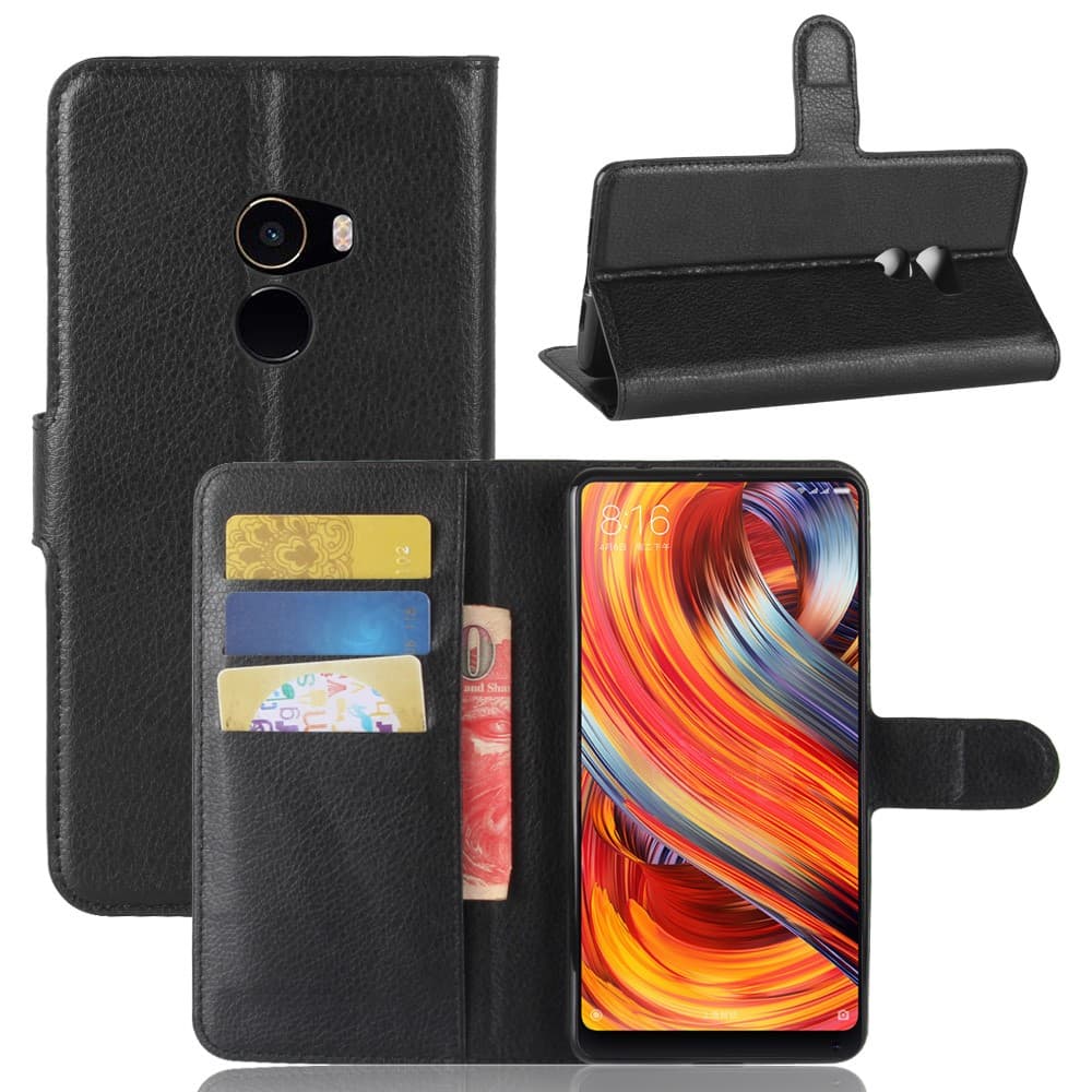 Litchi Skin Leather Wallet Case for Xiaomi Mi Mix 2 - Black