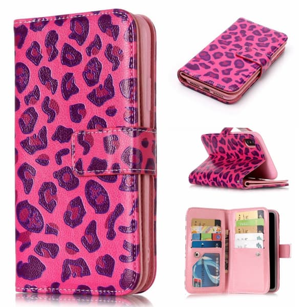 Wallet Case with 9 Card Slots for iPhone XS Max - Rose Leopard