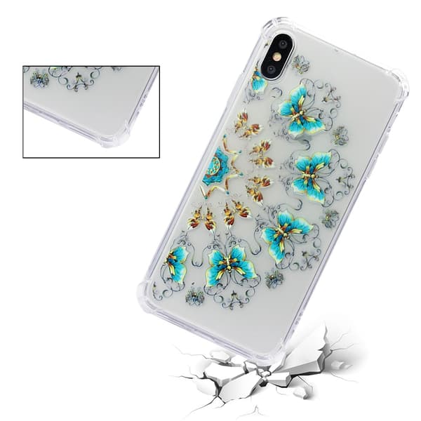 Pattern Printing TPU Soft Case iPhone XS Max - Blue and Gold Butterflies