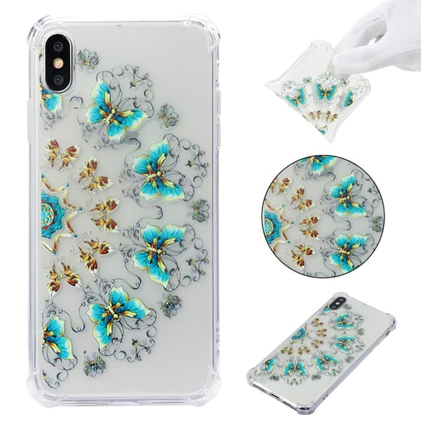 Pattern Printing TPU Soft Case iPhone XS Max - Blue and Gold Butterflies