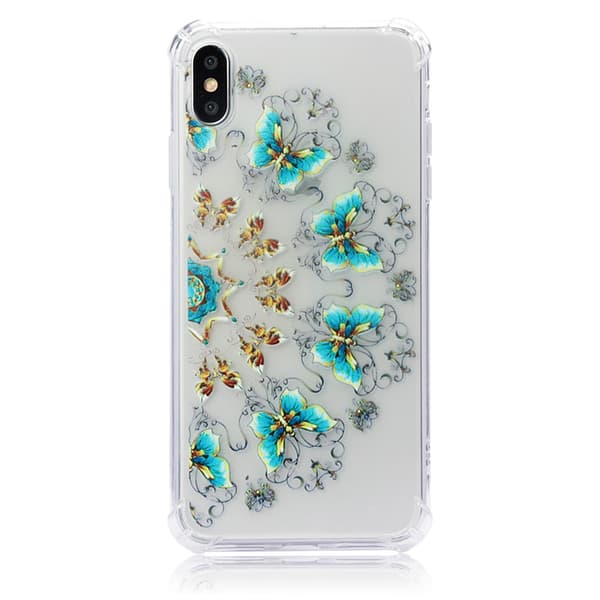 Pattern Printing TPU Soft Case iPhone XS Max - Blue and Gold Butterflies