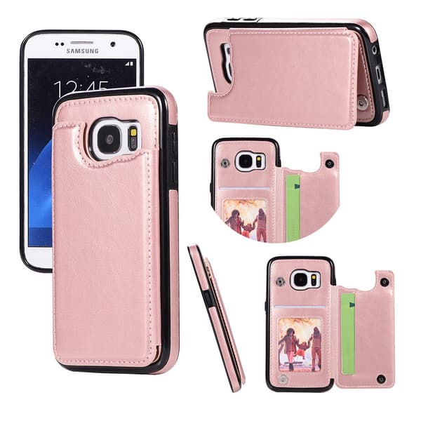 Läderskal med Plånbok/Kortfack till Samsung Galaxy S7 Roséguld