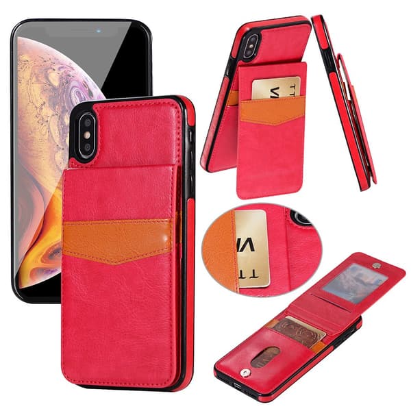 Läderskal med Plånbok och Kortfack till iPhone XS Max Rosa Rosa