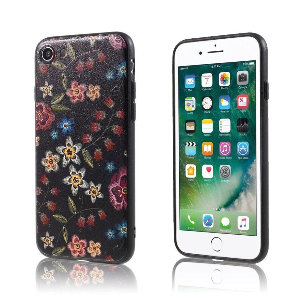 iPhone 7 / 8 broderet PU læder belagt TPU etui - Farverigt B