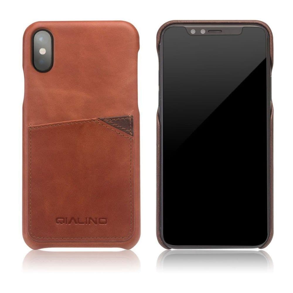 QIALINO iPhone X cover i ægte læder og udvendig kortholder -