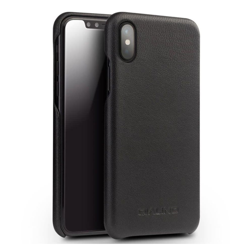 QIALINO iPhone X cover i ægte læder med plastikskal - Sort