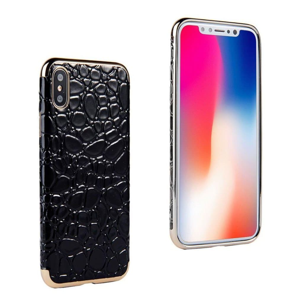 SULADA iPhone X Skal med en krokodil textur - Svart