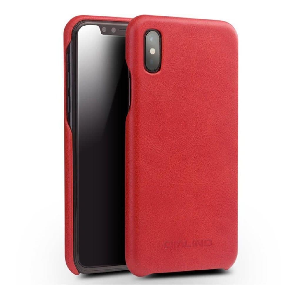 QIALINO iPhone X cover i ægte læder med plastikskal - Rød