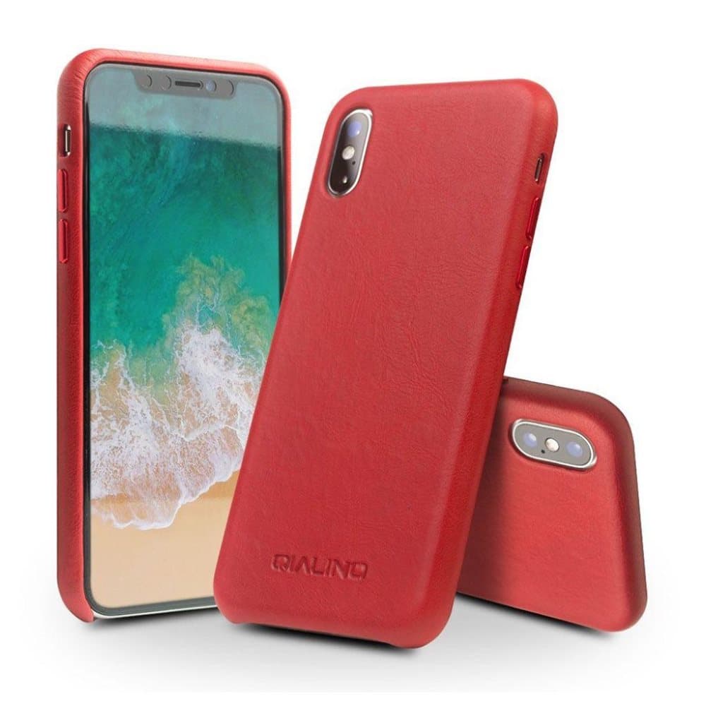 QIALINO iPhone X cover i ægte læder - Rød
