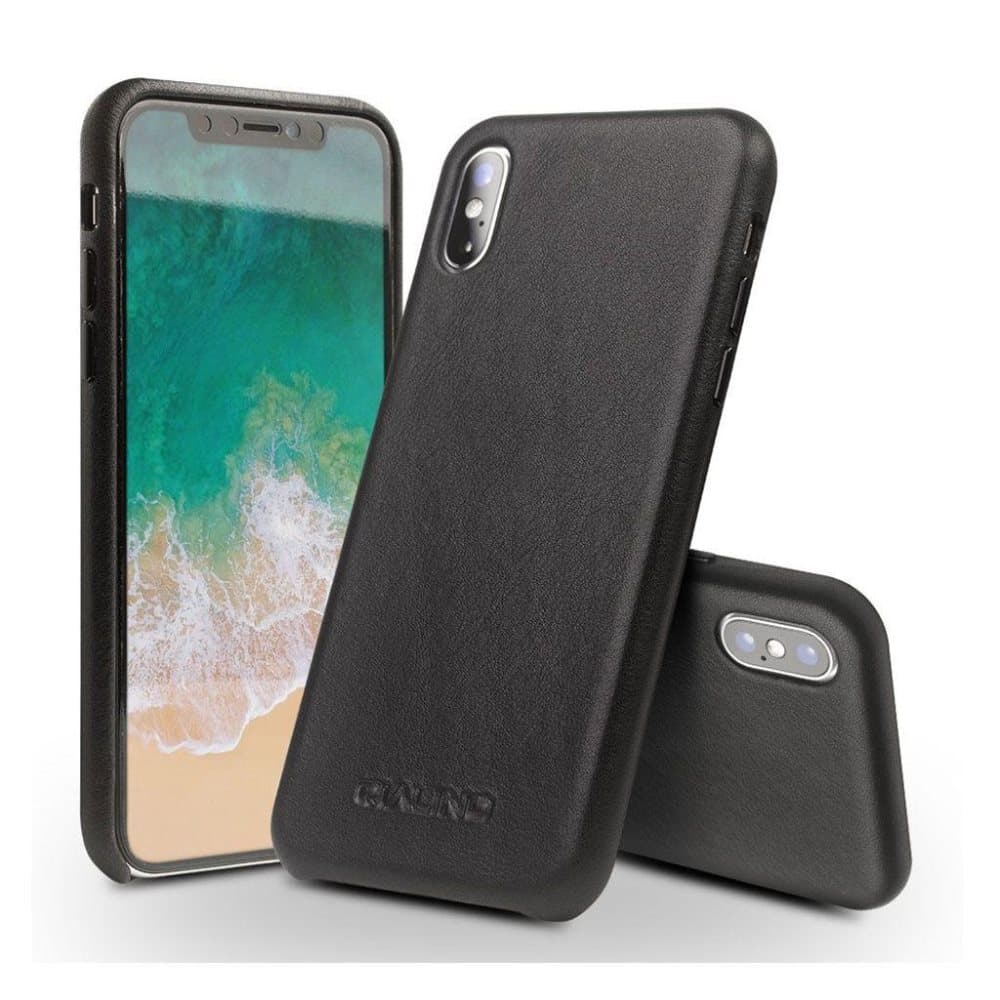 QIALINO iPhone X cover i ægte læder - Sort