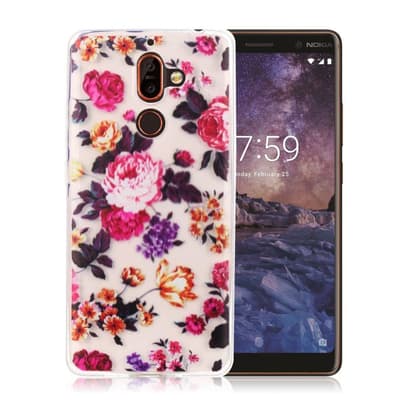 Nokia 7 Plus Printet Mønster blød TPU etui - Livlige blomst