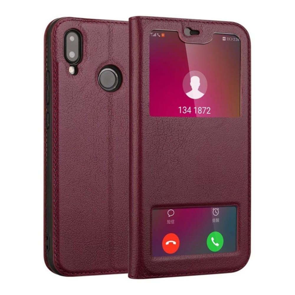 Huawei P20 Lite etui i kolæder med dobblet vindue og magneti