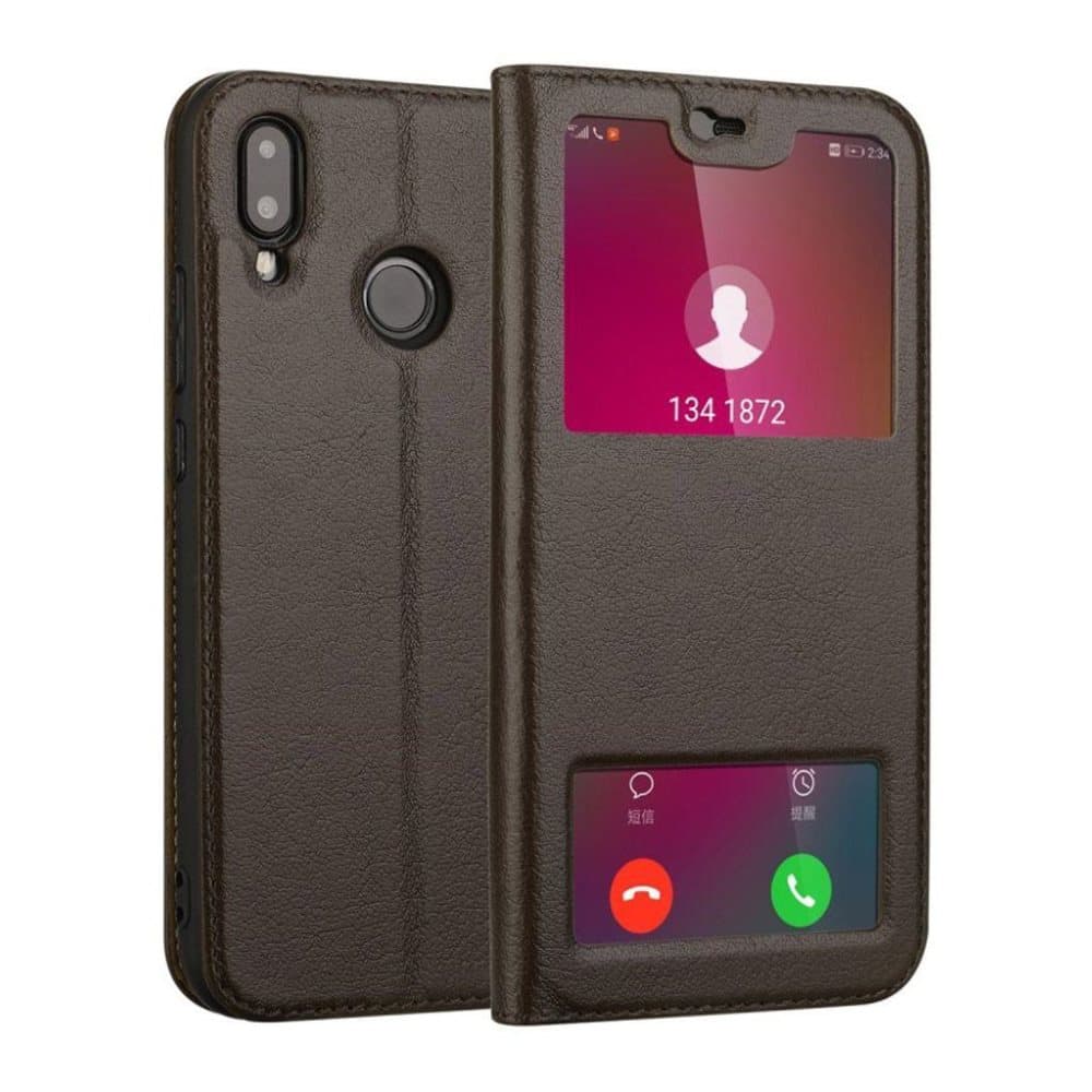 Huawei P20 Lite etui i kolæder med dobblet vindue og magneti