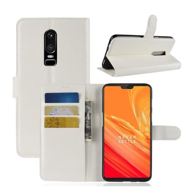Oneplus 6 beskyttelsesetui i kunstlæder med Litchi overflade