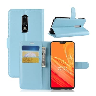 Oneplus 6 beskyttelsesetui i kunstlæder med Litchi overflade