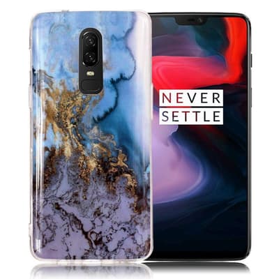 OnePlus 6 beskyttelsesetui i silikone med printet marmor møn