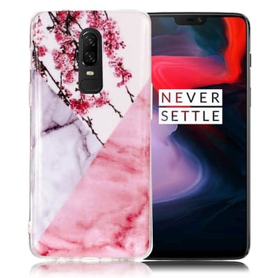 OnePlus 6 beskyttelsesetui i silikone med printet marmor møn