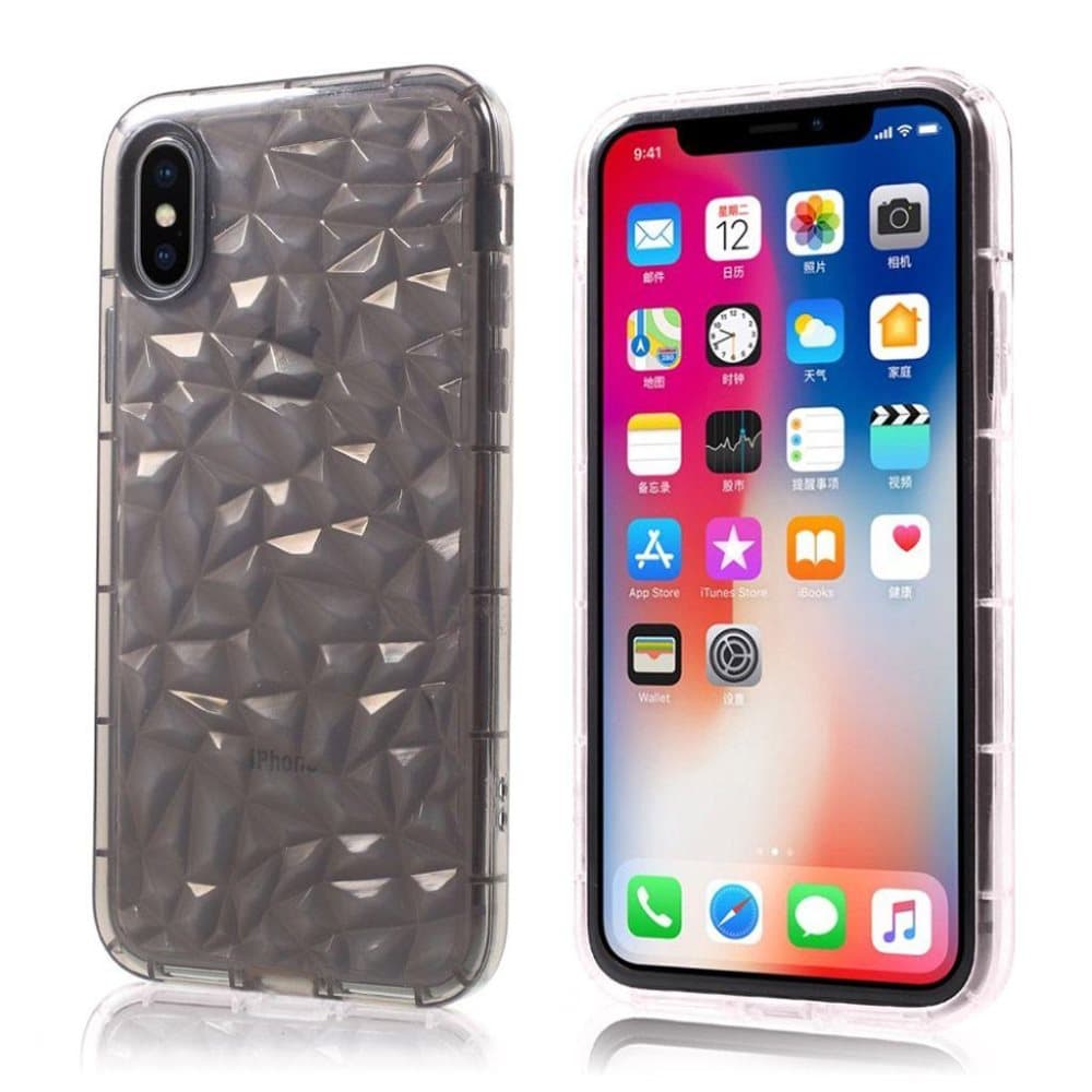 iPhone X mobilskal plast silikon 3D diamantmönster - Grå