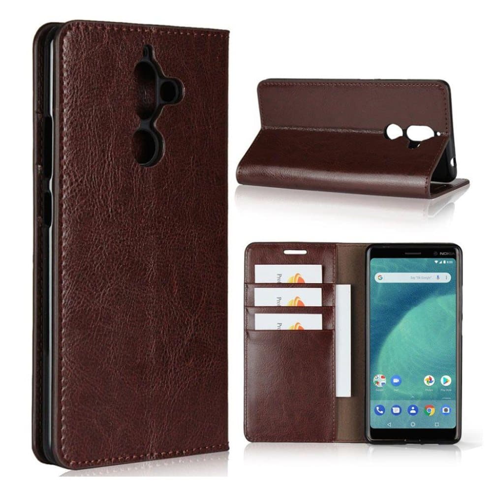 Nokia 7 Plus Crazy Horse Aito Nahkainen Lompakko Suoja Kotel