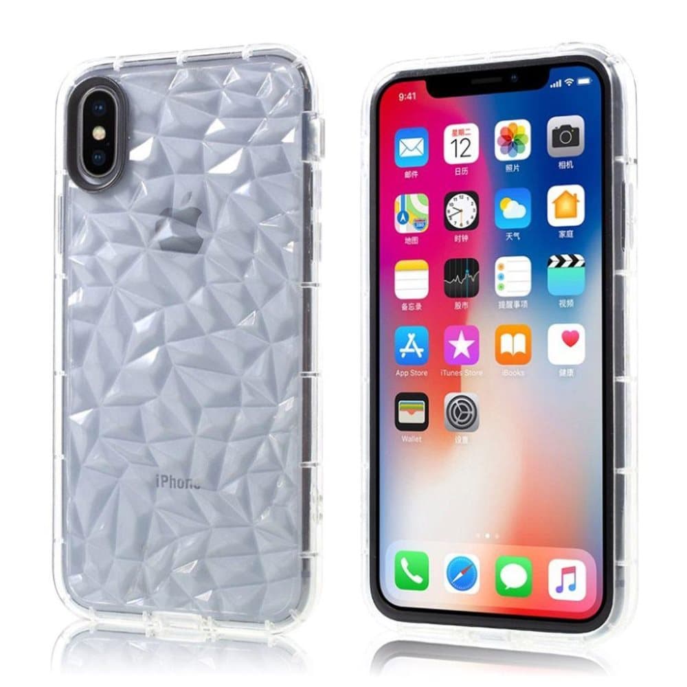 iPhone X mobilskal plast silikon 3D diamantmönster - Transpa