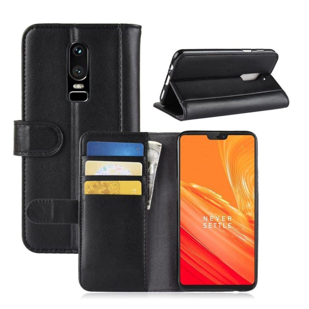 OnePlus 6 beskyttelsesetui i unikt lædermateriale med stativ