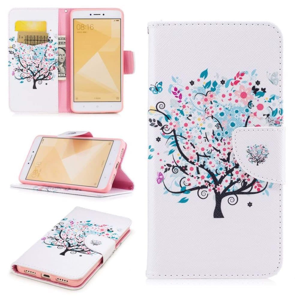 Xiaomi Redmi Note 4 retrotyylinen nahkakotelo - Kukkaisa puu