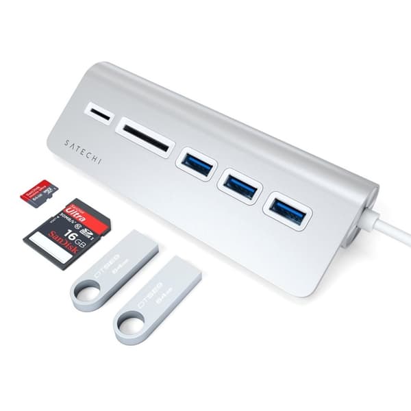 Satechi USB-C Aluminum USB-hub & Minneskortläsare - Grå