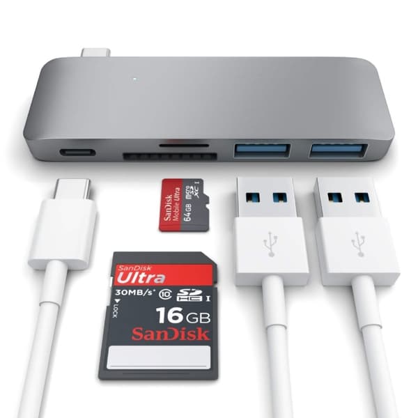 Satechi USB-C Pass Through USB Hub – 3-i-1 hub - Grå