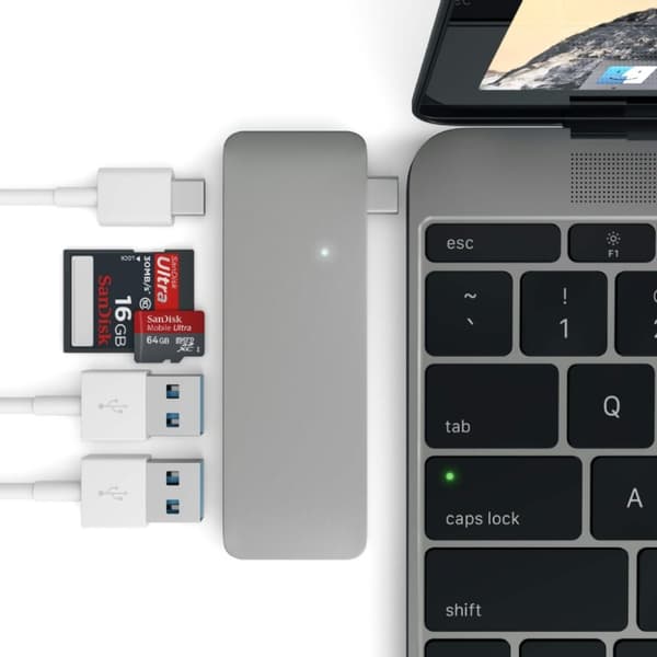 Satechi USB-C Pass Through USB Hub – 3-i-1 hub - Grå