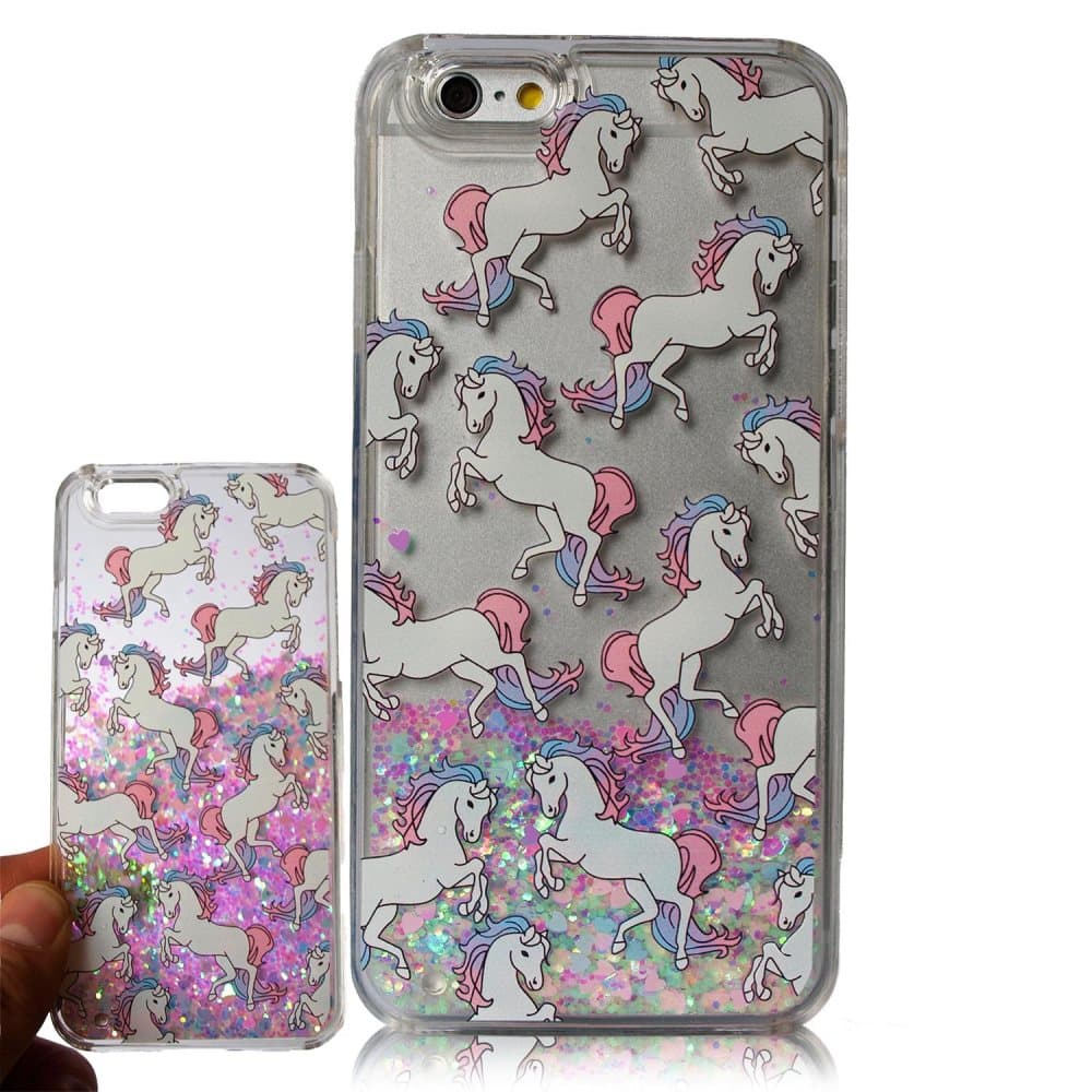 Cover til Apple iPhone 8 Plus Unicorn Design Hard Plastic Liquid Glitter