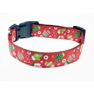 Christmas Collar + Training Leash - Gloves Pattern / S Size