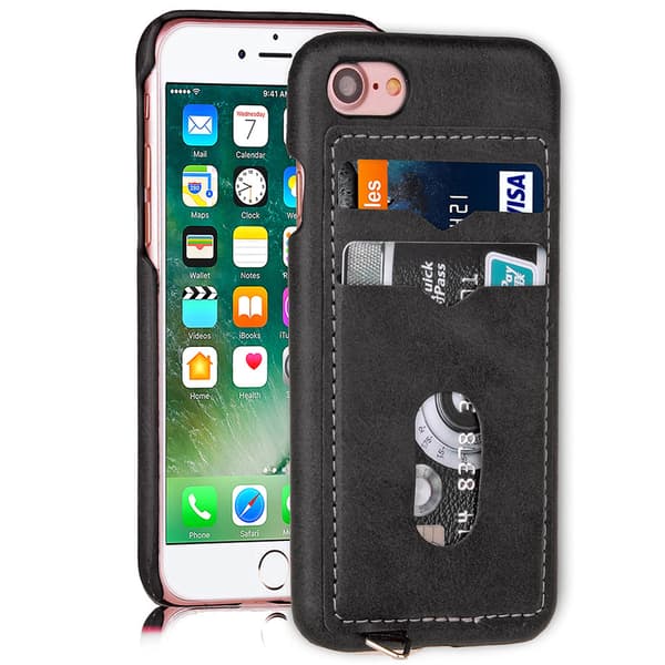 NYHET! Skal med Korthållare för iPhone 8 (Vintage-Mark) Svart Svart